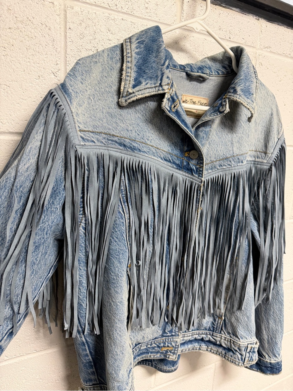 Free People We The Free After Hours Fringe Western Denim Jacket Medium Cowgirl - Picture 3 of 9